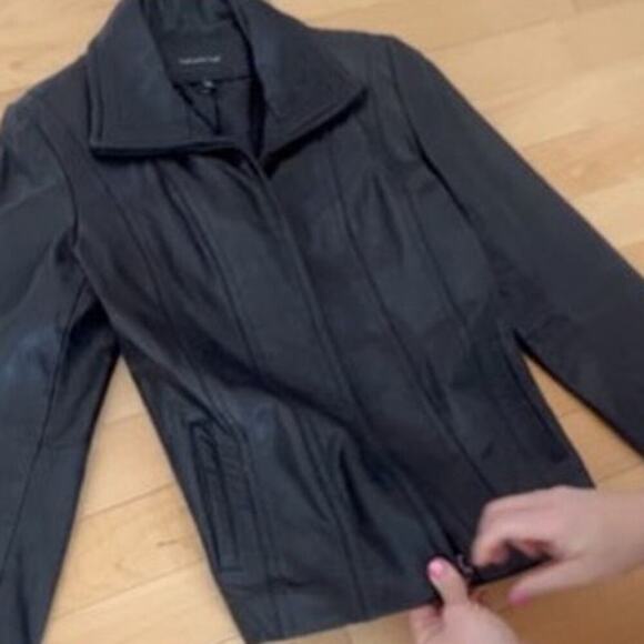 Women's Jones New York black genuine leather jacket size Large, zipper damaged - Picture 9 of 12